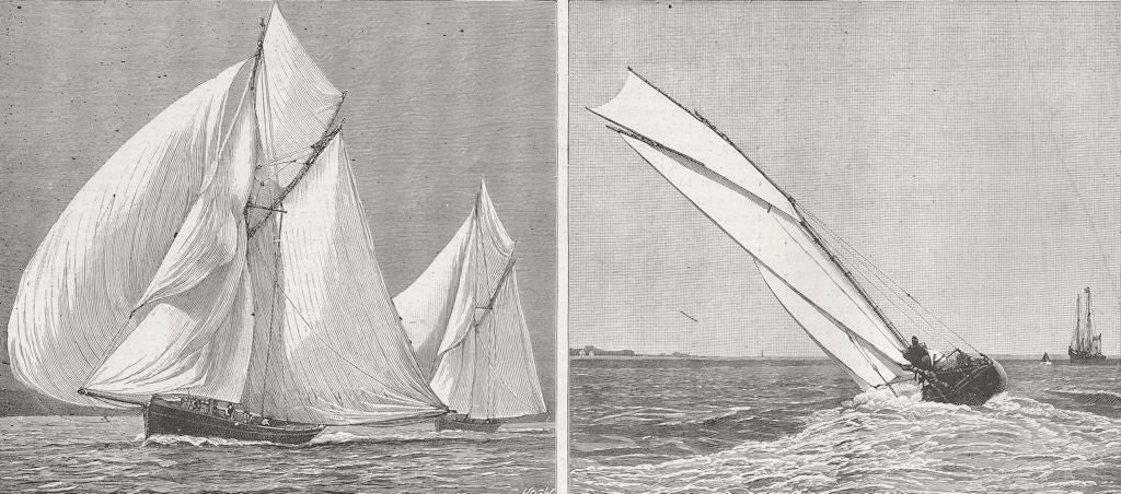 HANTS. Racing Yachts photographed, Southsea 1887 old antique print picture